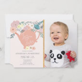 お茶の2つのフローラお茶パーティー写真2nd誕生日 招待状 (正面)