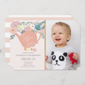 お茶の2つのフローラお茶パーティー写真2nd誕生日 招待状 (正面/裏面)