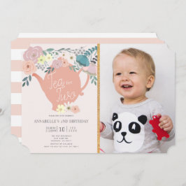 お茶の2つのフローラお茶パーティー写真2nd誕生日 招待状