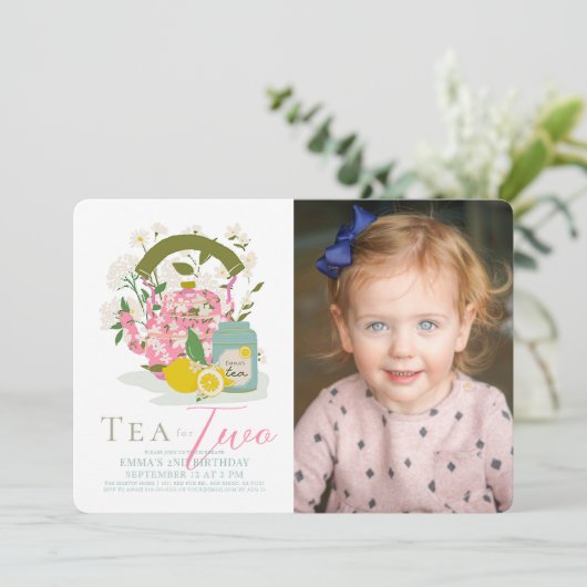 お茶の2つのフローラお茶パーティー写真2nd誕生日 招待状 (スタンド正面)