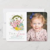 お茶の2つのフローラお茶パーティー写真2nd誕生日 招待状 (正面)