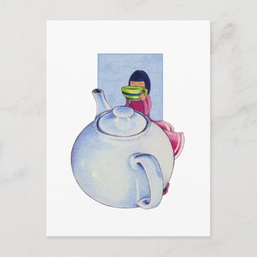 お茶はがき付き少女 ポストカード (正面)