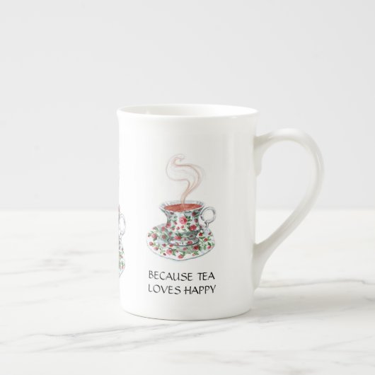 お茶はハッピースローガンが大好きだから、ヴィンテージカップバラ ボーンチャイナマグカップ (右)