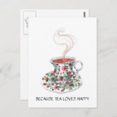 お茶はハッピースローガンが大好きだから、ヴィンテージカップバラ ポストカード (正面/裏面)