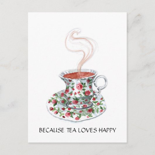 お茶はハッピースローガンが大好きだから、ヴィンテージカップバラ ポストカード (正面)