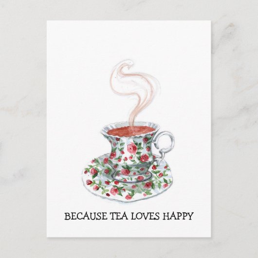 お茶はハッピースローガンが大好きだから、ヴィンテージカップバラ ポストカード (正面)
