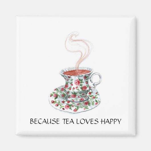 お茶は幸福のスローガンが好きなので、ヴィンテージカップバラ マグネット (正面)