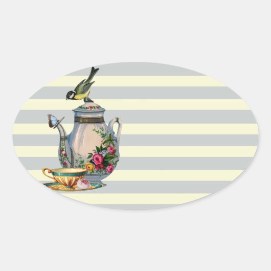 お茶は？ 楕円形シール (正面)