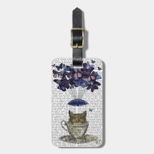 お茶わんの中のフクロウ ラゲッジタグ (正面縦)