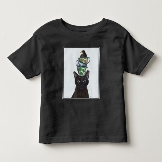 お茶わんやブラックバードと黒猫 トドラーTシャツ (正面)