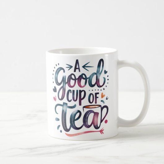 「お茶を一杯かわいい手書きのマグカップデザイン コーヒーマグカップ (右)