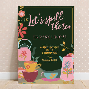 お茶を流す可愛いベビー妊娠の発表 招待状