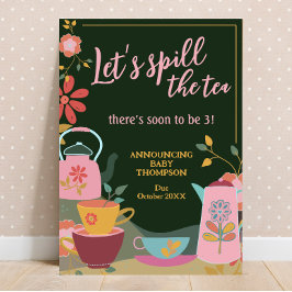 お茶を流す可愛いベビー妊娠の発表 招待状