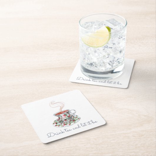お茶を飲み、それが茶のスローガン引用文、ヴィンテージ スクエアペーパーコースター (インサイチュ)