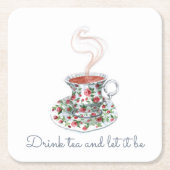 お茶を飲み、それが茶のスローガン引用文、ヴィンテージ スクエアペーパーコースター (正面)