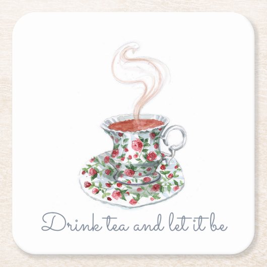 お茶を飲み、それが茶のスローガン引用文、ヴィンテージ スクエアペーパーコースター (正面)
