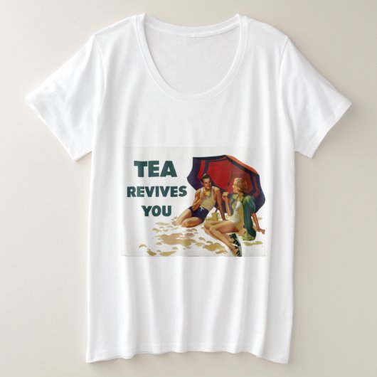 お茶を飲むと元気になる プラスサイズTシャツ (デザイン正面)