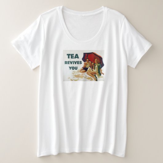 お茶を飲むと元気になる プラスサイズTシャツ (デザイン正面)