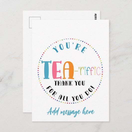 お茶を飲むスタッフ感謝していのボランティア・ギフト ポストカード (正面/裏面)