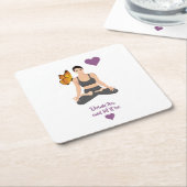 お茶を飲むスローガンとしてヨガバタフライラブ スクエアペーパーコースター (アングル)