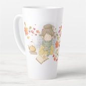 お茶を飲む女の飛んでいる子葉 カフェラテマグ (左アングル)