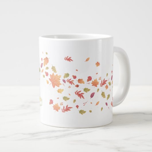 お茶を飲む女の飛んでいる子葉 ジャンボコーヒーマグカップ (正面右)