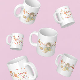 お茶を飲む女の飛んでいる子葉 ジャンボコーヒーマグカップ