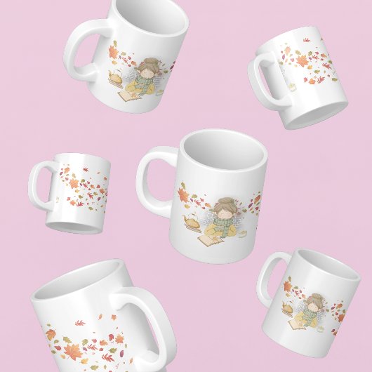 お茶を飲む女の飛んでいる子葉 ジャンボコーヒーマグカップ