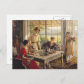 お茶を飲む女性 ポストカード (正面/裏面)