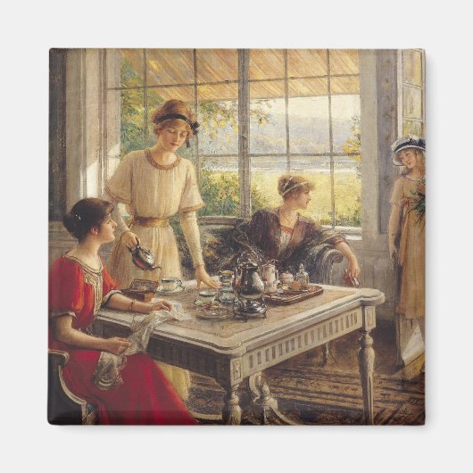 お茶を飲む女性 マグネット (正面)