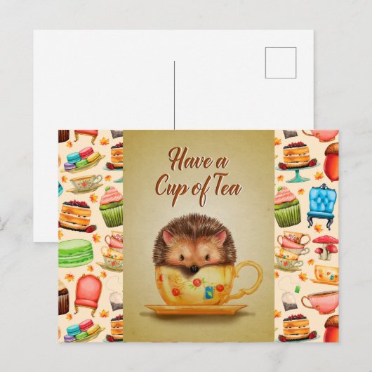 お茶を飲む ポストカード (正面/裏面)