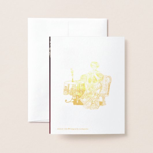 お茶を飲む 箔カード (裏面封筒付き)