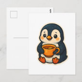 お茶を飲んだ可愛いペンギン ポストカード (正面/裏面)