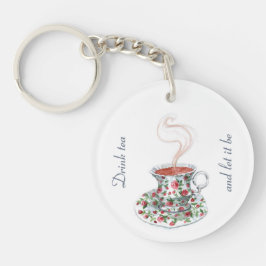 お茶を飲んでスローガンにしろ引用文ヴィンテージバラ キーホルダー