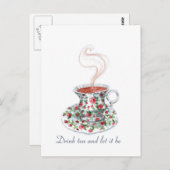 お茶を飲んでスローガン引用文、ヴィンテージカップ ポストカード (正面/裏面)