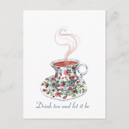 お茶を飲んでスローガン引用文、ヴィンテージカップ ポストカード (正面)