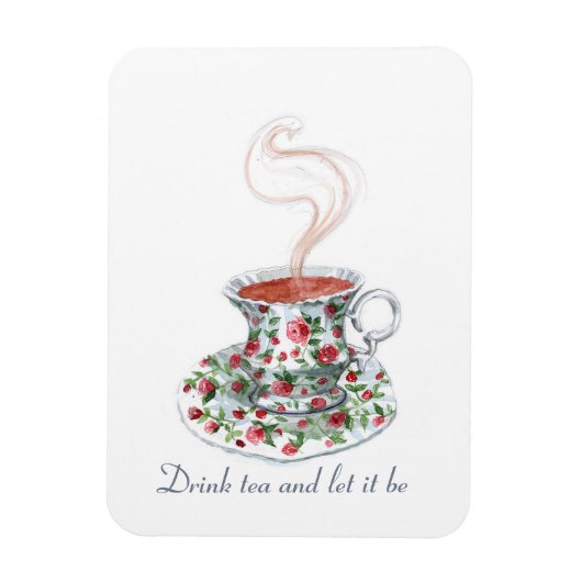 お茶を飲んでスローガン引用文、ヴィンテージカップ マグネット (縦)