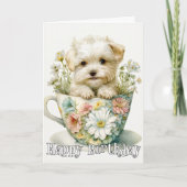 お茶を飲んで愛らしい子犬 カード (正面)