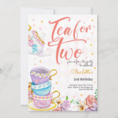 お茶を2つ、お茶の誕生日 招待状 (正面)