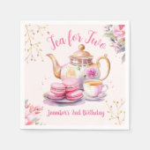 お茶を2つ！ガールピンクフローラ2nd誕生日パーティー スタンダードカクテルナプキン (正面)