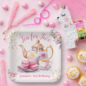 お茶を2つ！ガールピンクフローラ2nd誕生日パーティー ペーパープレート (パーティー)