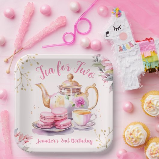 お茶を2つ!ガールピンクフローラ2nd誕生日パーティー ペーパープレート (パーティー)
