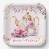 お茶を2つ！ガールピンクフローラ2nd誕生日パーティー ペーパープレート (正面)