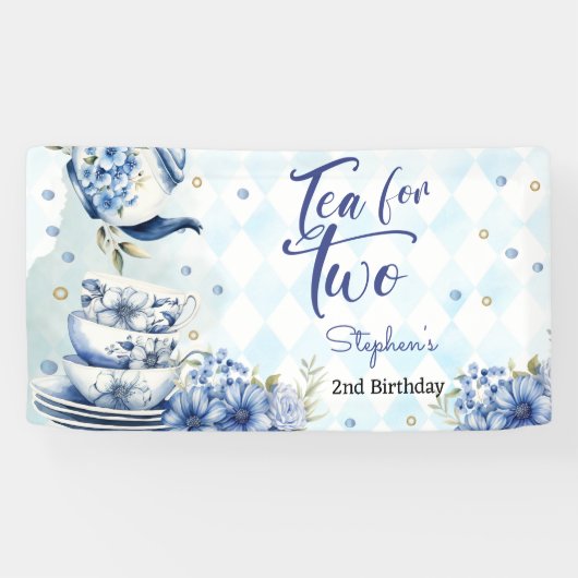 お茶を2つ、2歳の誕生日子供へ 横断幕 (横)