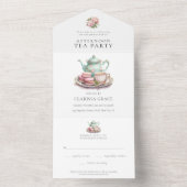 お茶エレガントパーティーの水の色をすべて1つ オールインワン招待状 (内側)