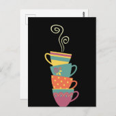 お茶カラフル/コーヒーカップを積み重ね、蒸し熱マグカップ ポストカード (正面/裏面)