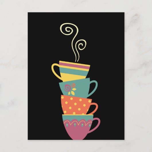 お茶カラフル/コーヒーカップを積み重ね、蒸し熱マグカップ ポストカード (正面)