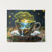 お茶セット超現実的なウォーターフォールドキッチンデコールアート タペストリー (正面(横))