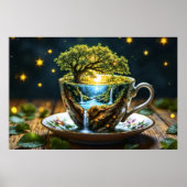 お茶セット超現実的なウォーターフォールドキッチンデコールアート ポスター (正面)