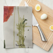 お茶タオルに赤いケシ キッチンタオル (四つ折り)